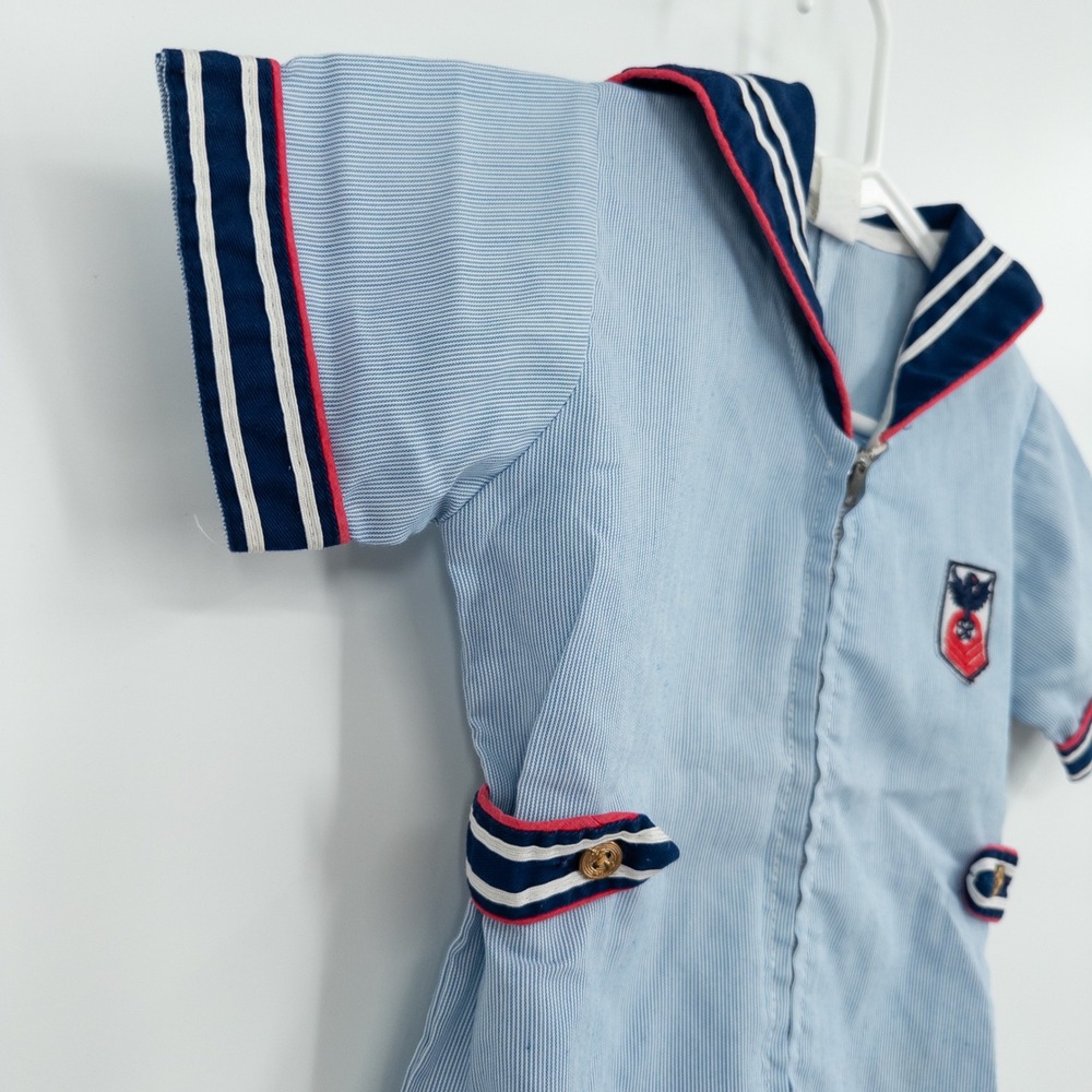 Vintage 1970s Toddler Sailor Romper Blue Zip Front 3T‎ Navy Military Nautical - Picture 5 of 7
